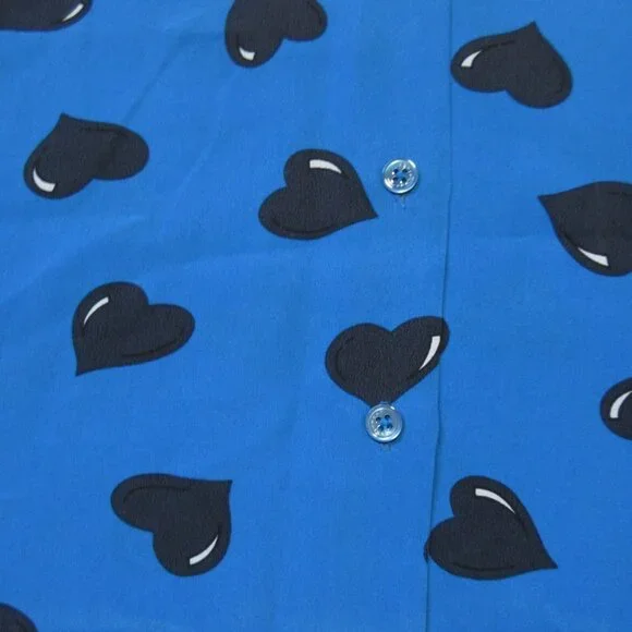 NWT Equipment Colleen in Blue Heart Print Sleeveless Silk Button Down Shirt S - Picture 2 of 5